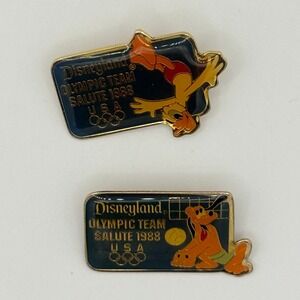 Vintage Set of 2 Disneyland‎ Olympic Team Salute 1988 USA Donald Duck Pluto